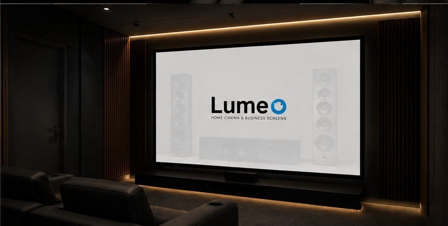 LumeO Cinema Sonic Edge acoustically transparent screen, speakers behind the surface